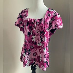 Pink and black floral stretch top, XL